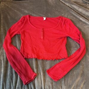 NWOT Colsie coquette cropped button up red top with lettuce hem size XS